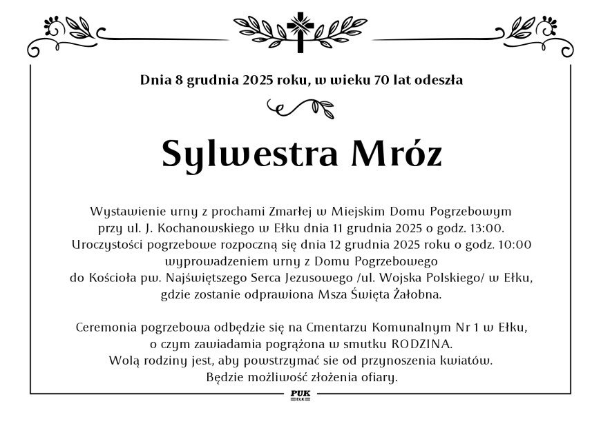 Sylwestra Mróz - nekrolog